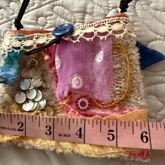 Handmade Bohemian Fabric Art Patchwork Necklace Pouch Bag - Picture 9 of 12